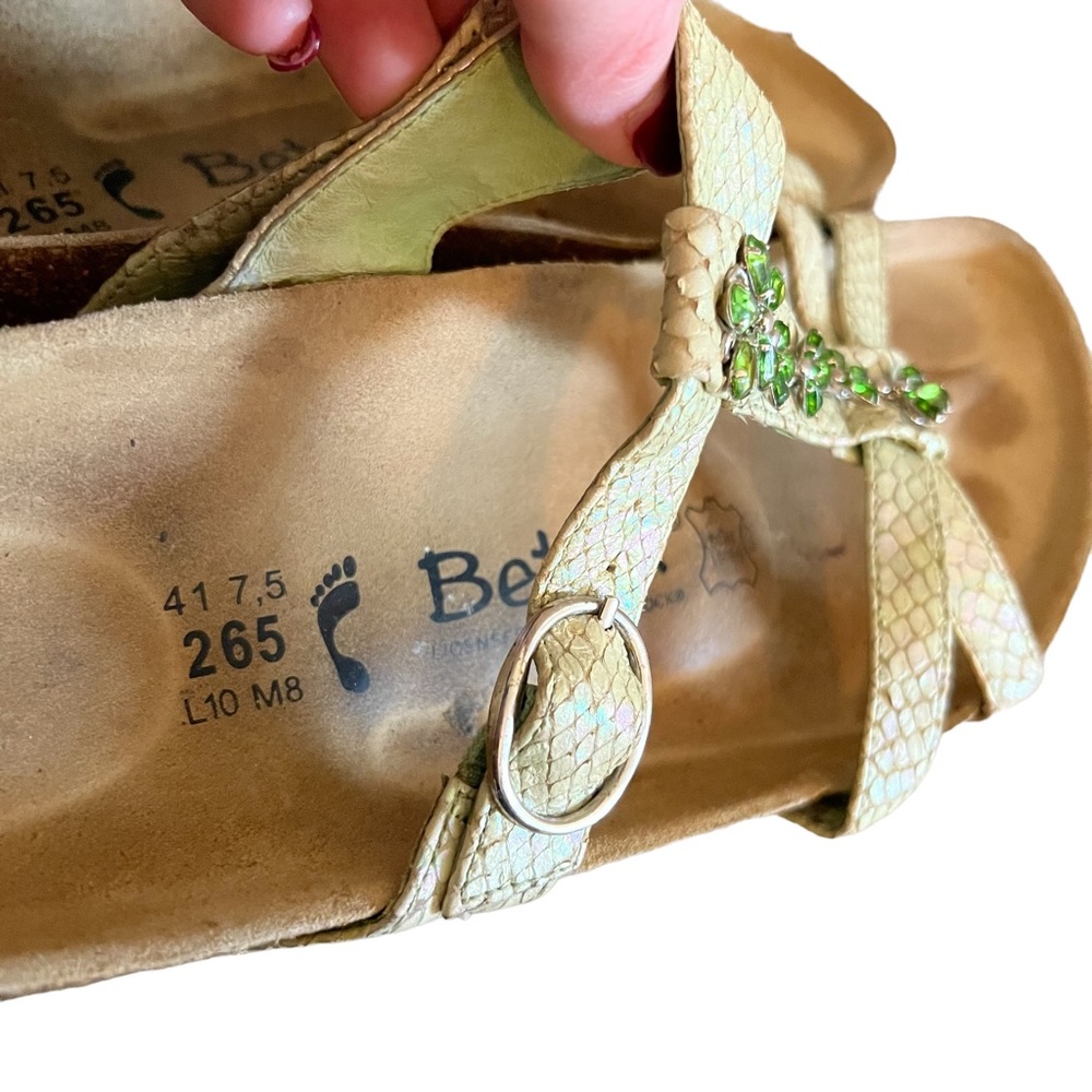 Birkenstock Pale green shimmer Snake-Print Slide Sandals with Green Gem Accents - Picture 6 of 10